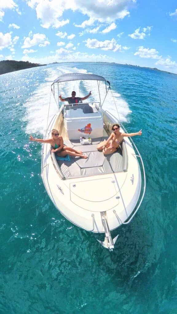 Drone view of a 25-foot Pacific Craft boat in Saint Martin