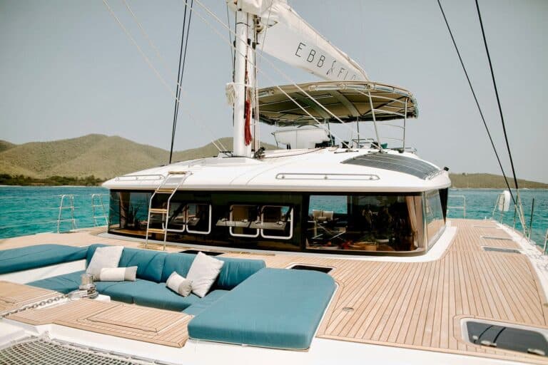 Lagoon 56ft catamaran foredeck in Saint Martin